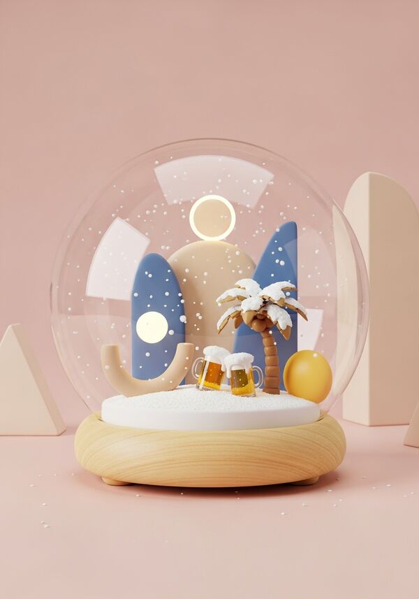 Eine verschneite Palme mit zwei Bier