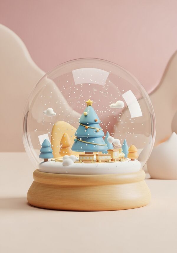 Ein Weihnachtsbaum mit einer Eisenbahn drum herum