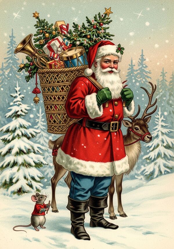 viele viele glitzertannen. mit einer kleinen süssen Maus im Vordergund. und ein Rentier.