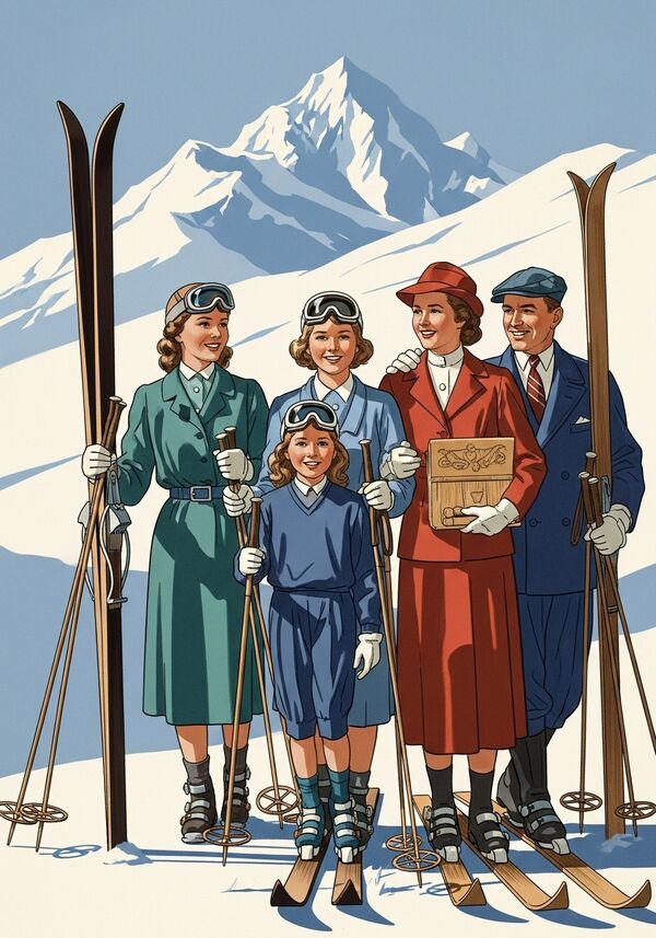 3 Teenie-Mädchen fast gleiches Alter, Vater und Mutter, lieben Skifahren und Erzgebirgsholzkunst