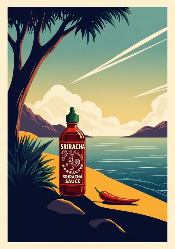 Ein altes Werbeplakat von einer Sriracha-Sauce