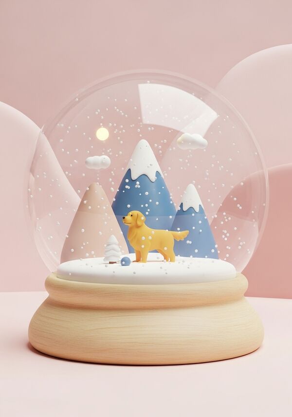 Berg Schneelandschaft mit Hund Goldenretriver

