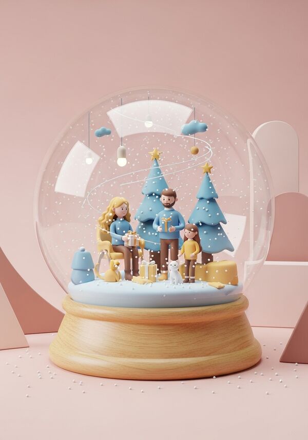 Ein Vater mit Braunen Haaren, ein jugendliches Mädchen mit Blonden langen locken, welches älter ist als das braunhaarige Mädchen,  und ein Mädchen mit braunen langen haaren feiern weihnachten. Ihre Katze ist auch dabei. der Vater ist alleinerziehend
