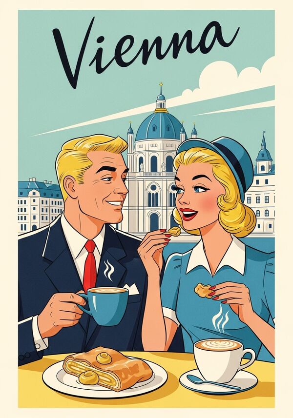 In Vienna Ein Man und Eine Frau Blond Apfelstrudel und Cappucino