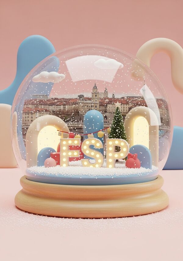 in Vordergrund led buchstaben "FSP". weihnachtliches setting. hintergrund bern 