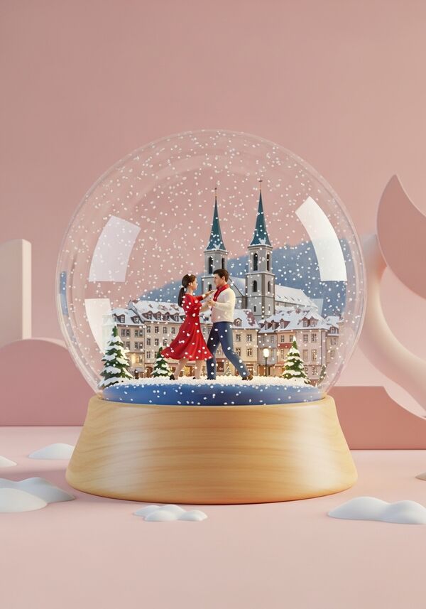 Es sollte in Paar in der Stadt St. Gallen, mit der typischen Kathedrahle im Hintergrund, am Salsa-Tanzen im Winter sichtbar sein. Bitte bei Abendstimmung und viel Weihnachtscharme. Danke.