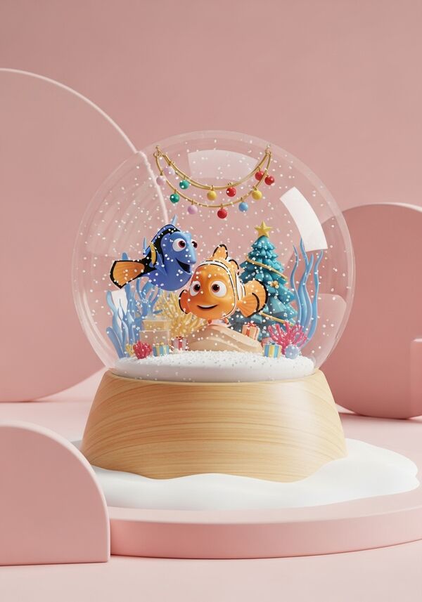generiere mir bitte im glas nemo von findet nemo dem zeichentrink film. es soll aber im meer sein aber es soll überall weihnachtsdeko haben, und weihnachtsstil bitte aber nur nemo ohne dori und nemo etwas grösser