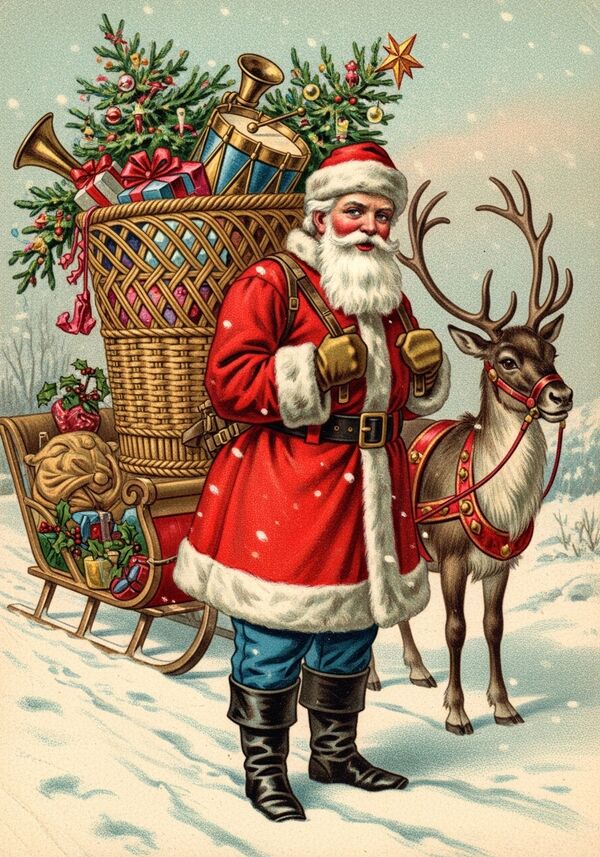 Auf dem Schlitten und Renntier 