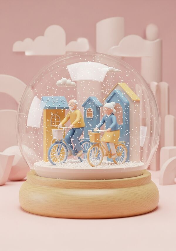 Ältere Man und Frau auf Velos