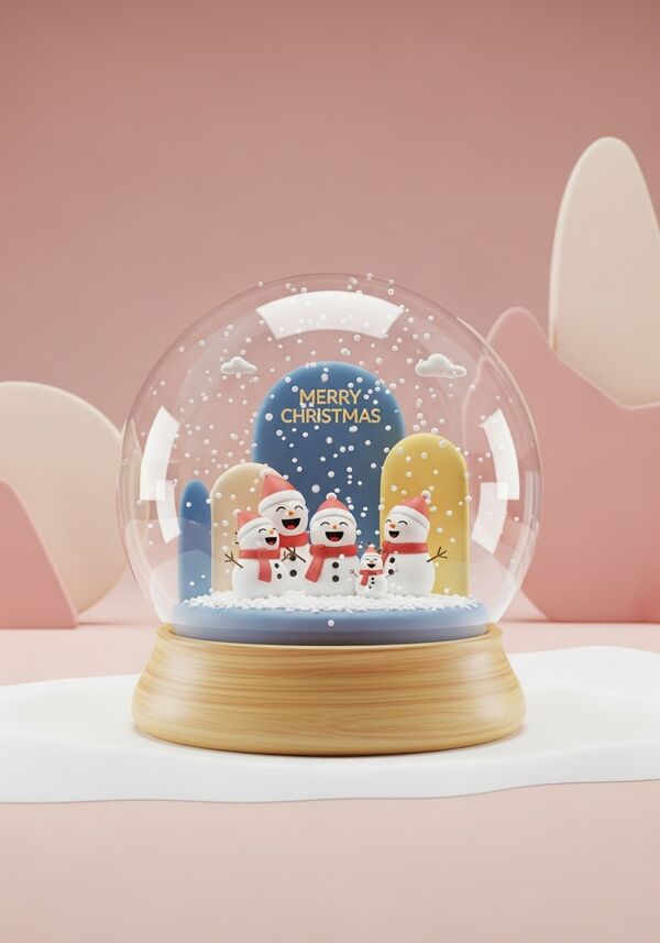 Eine Gruppe von Schneemännern, die lachen. Im Hintergrund steht "Merry Christmas"