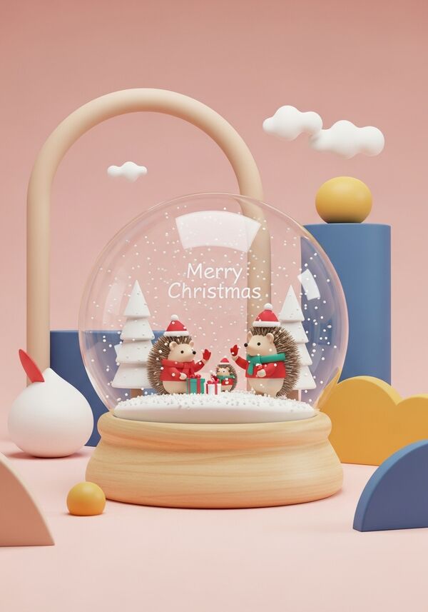 Igelfamilie feiert Weihnachten. Merry Christmas geschrieben