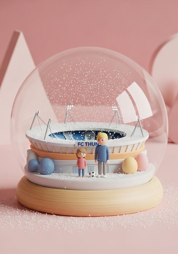 FC thun stadion (Stockhornarena) ich (12 Jahre und blondbraune mittellange Haare) und mein Götti (kurze blondbraune haare) stehen vorne