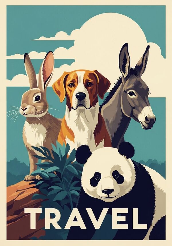 Hase, Hund, panda und Esel