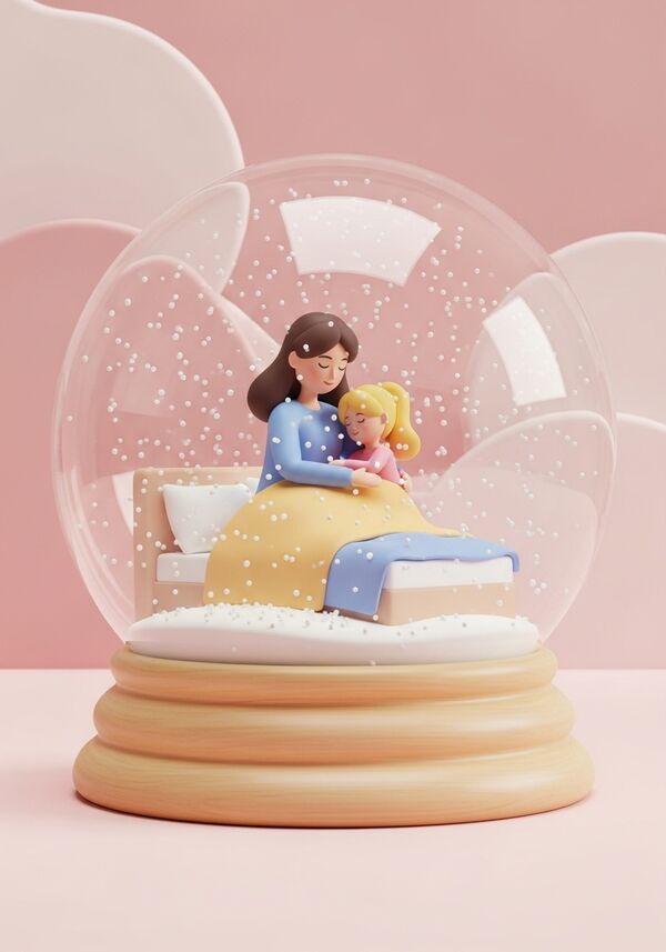 Mutter, brunette, und Tochter, blond, sind ein absolutes Dreamteam und verspüren unendliche Liebe füreinander. Sie kuscheln dafür auch gerne liegend auf dem Bett. 