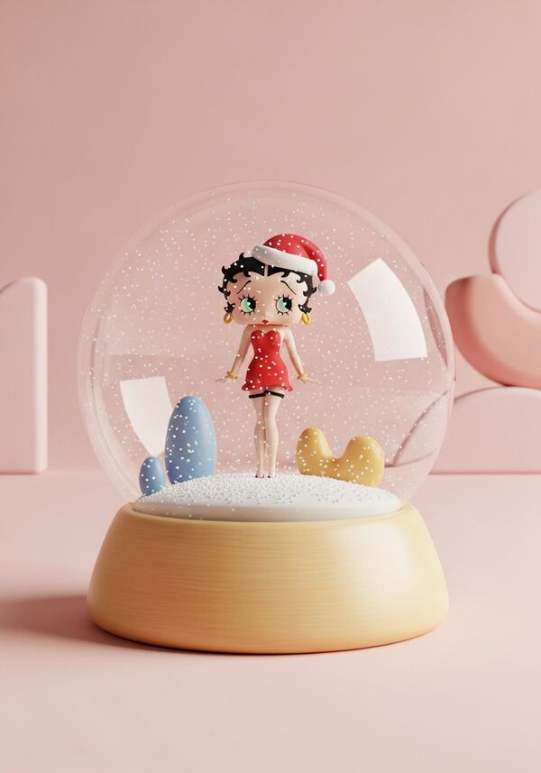 betty boop in einem Roten Kleid und einer Satna clause Mütze auf dem Kopf 