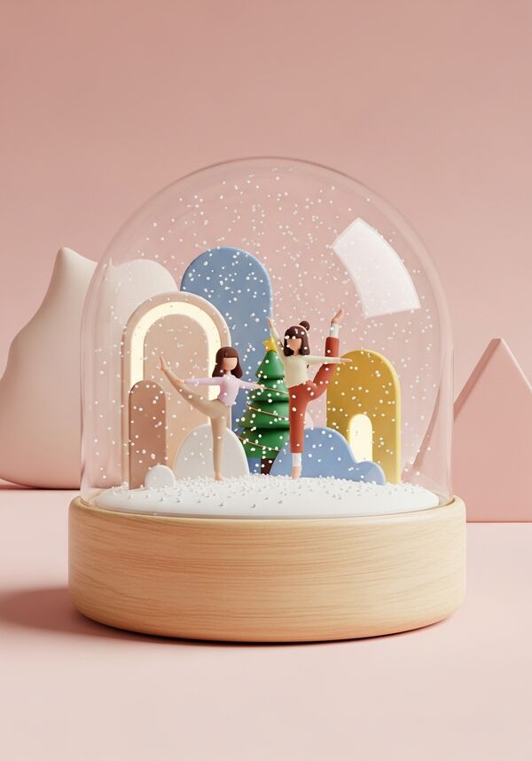 Zwei Freundinnen mit braunen haaren die turnen mit weihnachlichem hintergrund