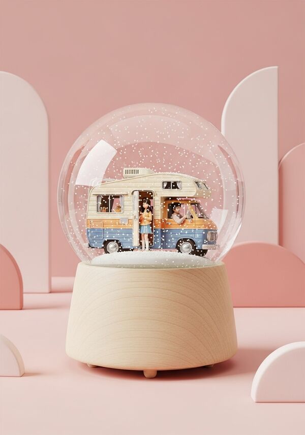 Ein altes Wohnmobil - mit einer jungen Frau und einem jungen Mann 