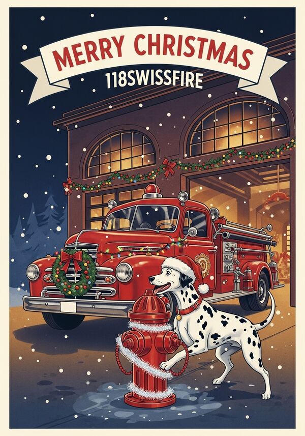 Weihnachtliches bild bisschen an Feuerwehr orientiert wichtig grosschgeschriebn Frohe Weihnachten 118swissfire weihnachtlicher mach das wieder mit hund




