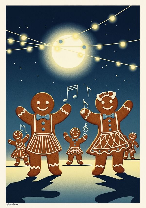 Lebkuchenmenschen am tanzen mit Musik und Lichter
