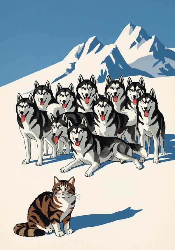 1 katze und 8 huskys